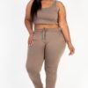 Plus Size French Terry Cropped Tank & Joggers Set – Drawstring Waist