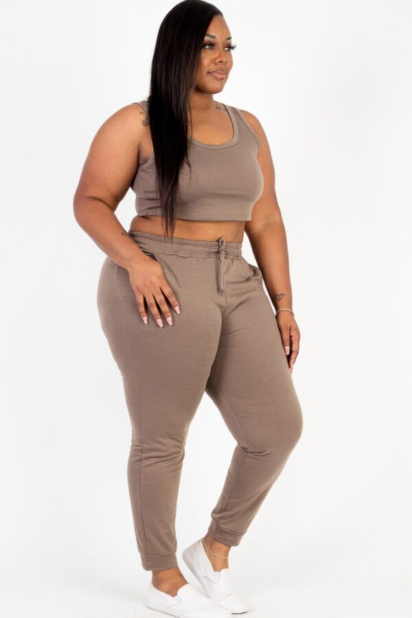 Plus Size French Terry Cropped Tank & Joggers Set – Drawstring Waist