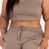 Plus Size French Terry Cropped Tank & Joggers Set – Drawstring Waist