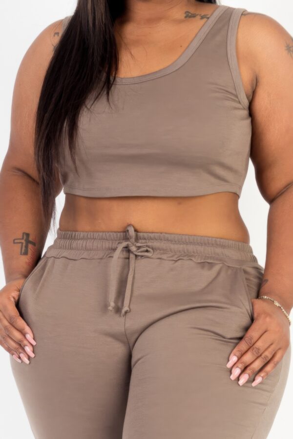 Plus Size French Terry Cropped Tank & Joggers Set – Drawstring Waist