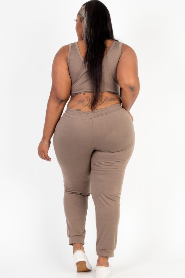 Plus Size French Terry Cropped Tank & Joggers Set – Drawstring Waist