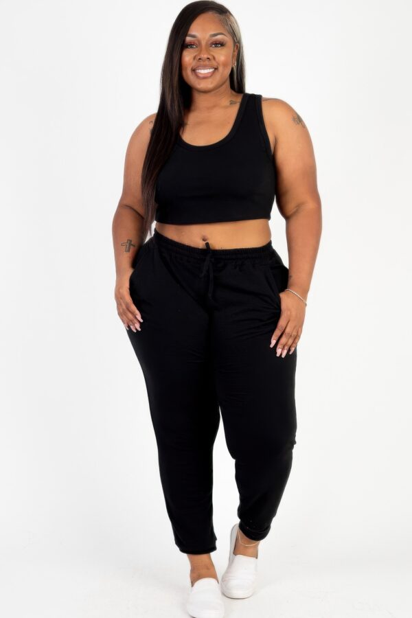 Plus Size French Terry Cropped Tank & Joggers Set – Drawstring Waist