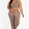 Plus Size French Terry Cropped Tank & Joggers Set – Drawstring Waist