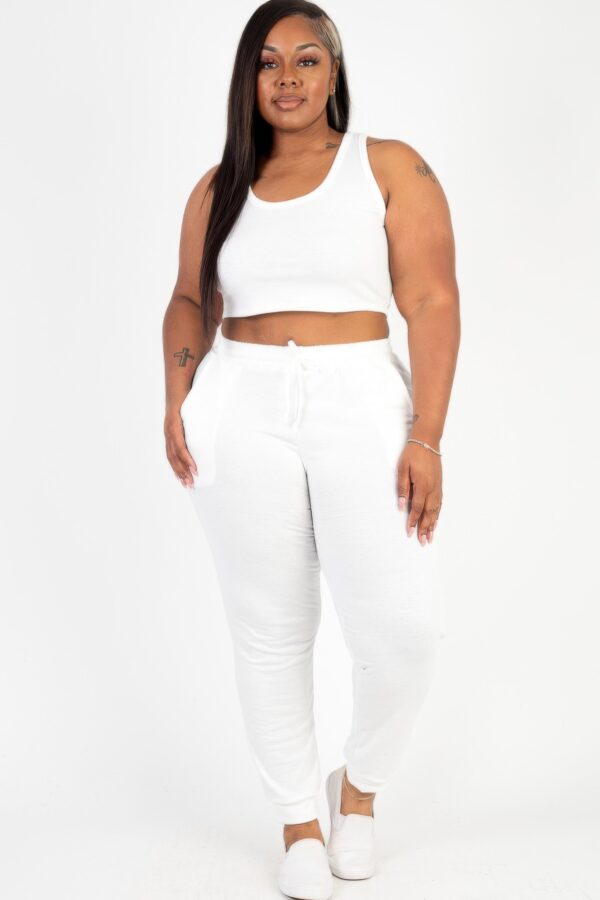 Plus Size French Terry Cropped Tank & Joggers Set – Drawstring Waist