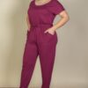 Plus Size Drawstring Short-Sleeve Jumpsuit in Stretch Jersey