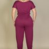 Plus Size Drawstring Short-Sleeve Jumpsuit in Stretch Jersey