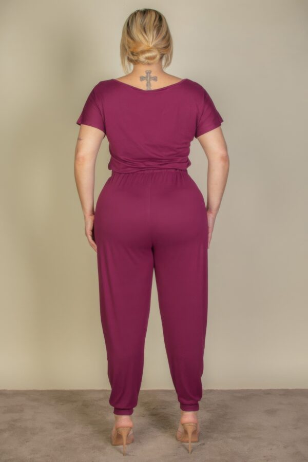 Plus Size Drawstring Short-Sleeve Jumpsuit in Stretch Jersey