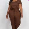 Plus Size Drawstring Short-Sleeve Jumpsuit in Stretch Jersey