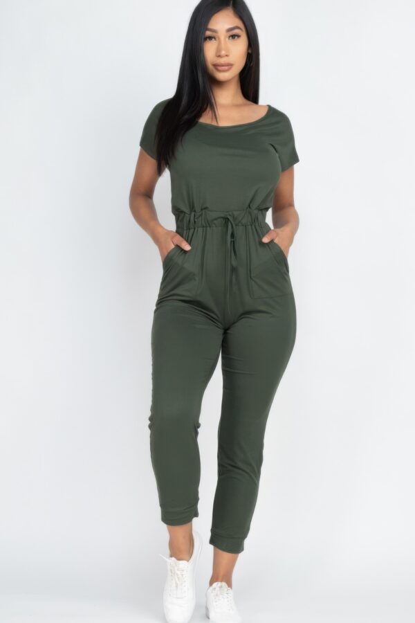 Two-Way Shoulder Drawstring Jumpsuit – Tapered Leg
