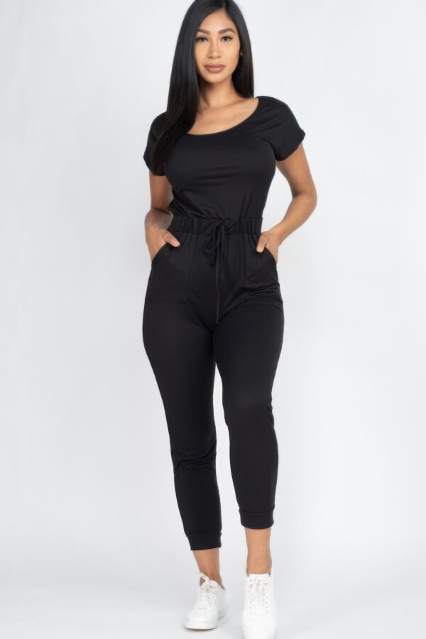 Two-Way Shoulder Drawstring Jumpsuit – Tapered Leg