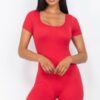 Scoop-Neck Bodycon Romper – Short Sleeve