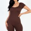 Scoop-Neck Bodycon Romper – Short Sleeve