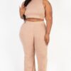 Plus-Size Ribbed Mock Neck Crop Top & Bootcut Pants Set