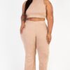 Plus-Size Ribbed Mock Neck Crop Top & Bootcut Pants Set