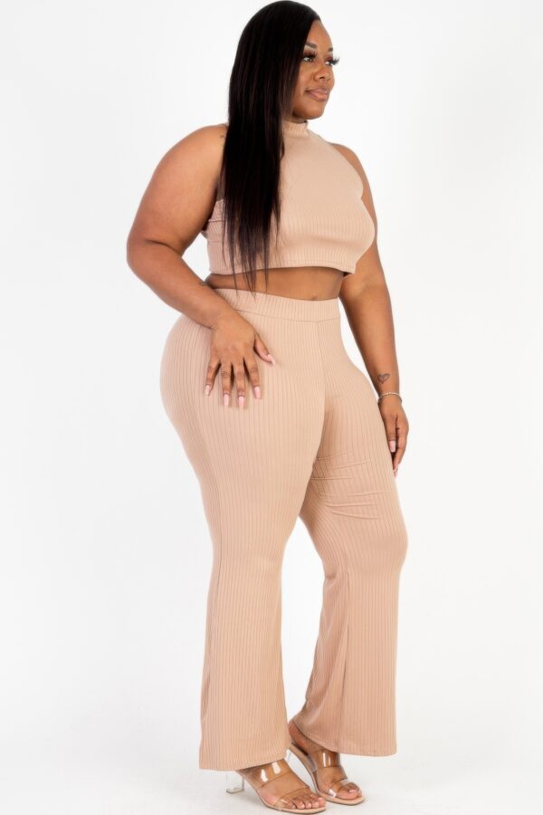Plus-Size Ribbed Mock Neck Crop Top & Bootcut Pants Set