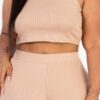Plus-Size Ribbed Mock Neck Crop Top & Bootcut Pants Set