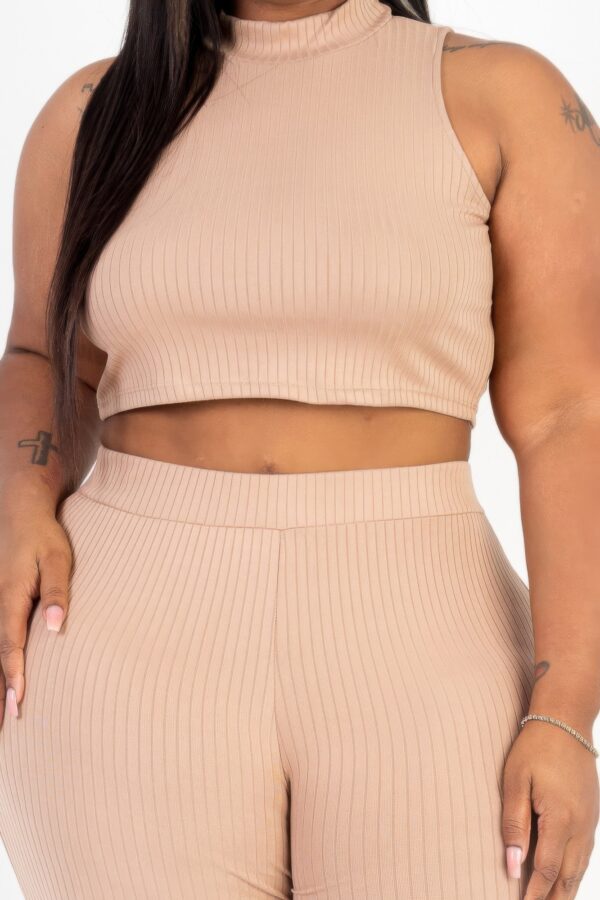 Plus-Size Ribbed Mock Neck Crop Top & Bootcut Pants Set