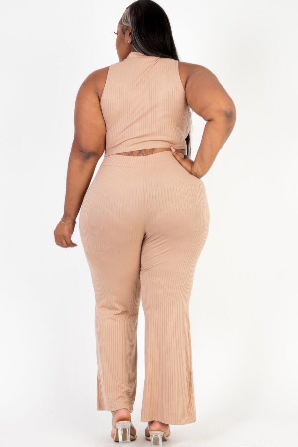 Plus-Size Ribbed Mock Neck Crop Top & Bootcut Pants Set