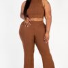 Plus-Size Ribbed Mock Neck Crop Top & Bootcut Pants Set