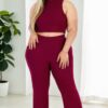 Plus-Size Ribbed Mock Neck Crop Top & Bootcut Pants Set