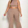 Plus-Size Ribbed Mock Neck Crop Top & Bootcut Pants Set