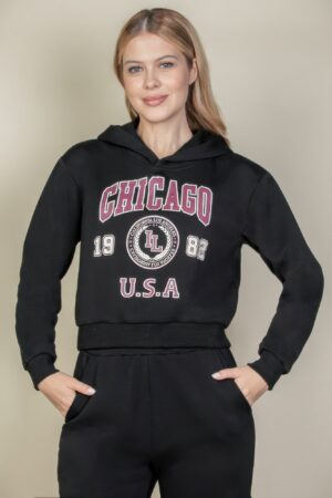 Drop-Shoulder Pullover Hoodie with Chicago Graphic