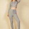 Ribbed Tie-Front Lounge Leggings – Two-Tone Brushed Knit
