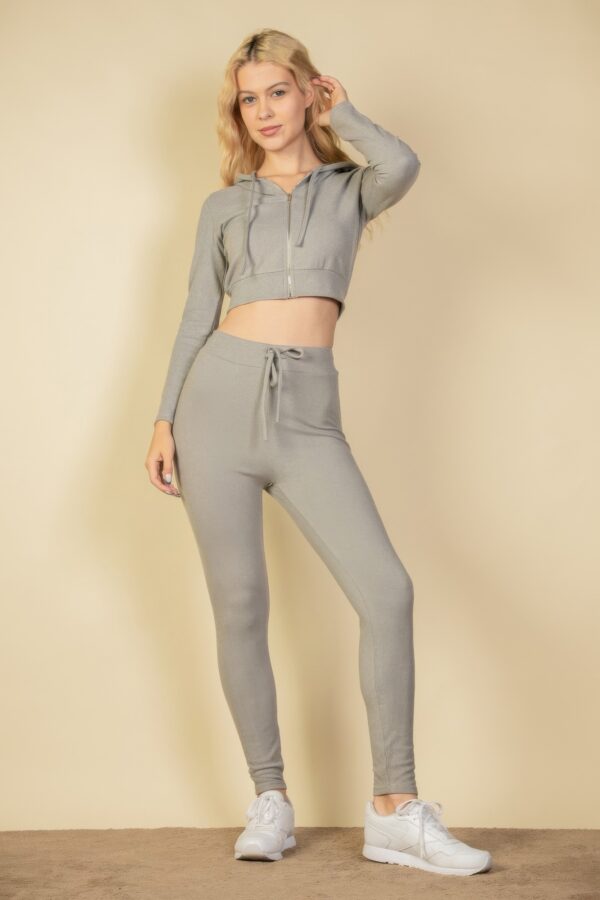 Ribbed Tie-Front Lounge Leggings – Two-Tone Brushed Knit