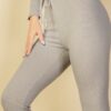 Ribbed Tie-Front Lounge Leggings – Two-Tone Brushed Knit