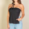 Side Slit Bandeau Tube Top – High-Stretch Rib Knit