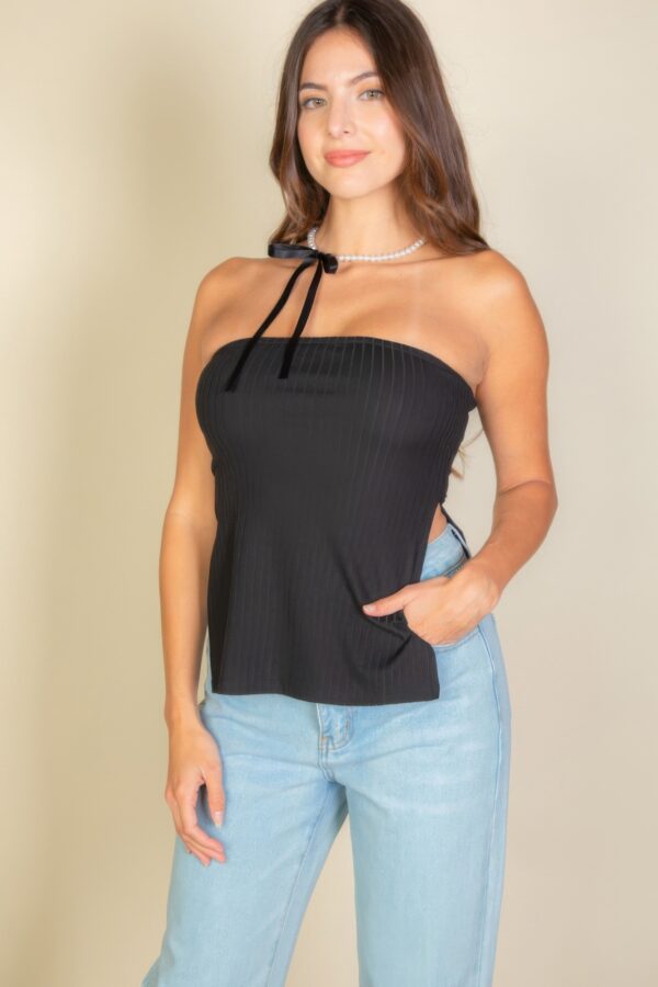 Side Slit Bandeau Tube Top – High-Stretch Rib Knit