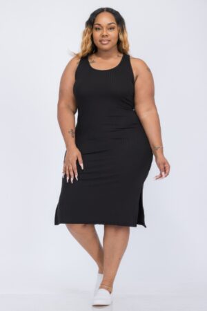 Plus Size Ribbed Tank Midi Dress with Side Slits