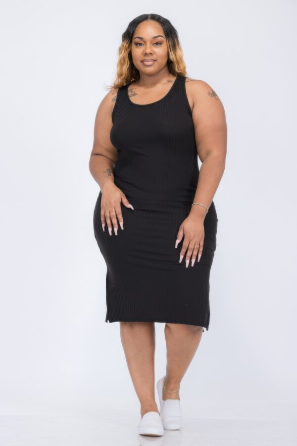 Plus Size Ribbed Tank Midi Dress with Side Slits