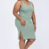 Plus Size Ribbed Tank Midi Dress with Side Slits