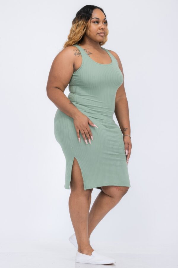 Plus Size Ribbed Tank Midi Dress with Side Slits