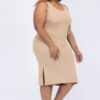 Plus Size Ribbed Tank Midi Dress with Side Slits
