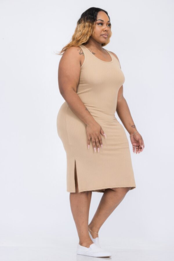 Plus Size Ribbed Tank Midi Dress with Side Slits