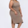Plus Size Ribbed Tank Midi Dress with Side Slits