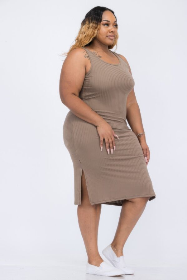 Plus Size Ribbed Tank Midi Dress with Side Slits