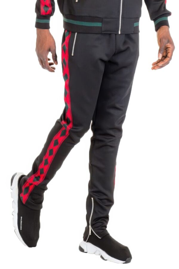 Diamond Tape Track Pants – Side Tape Detail in Black