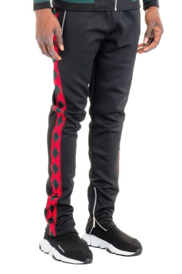 Diamond Tape Track Pants – Side Tape Detail in Black
