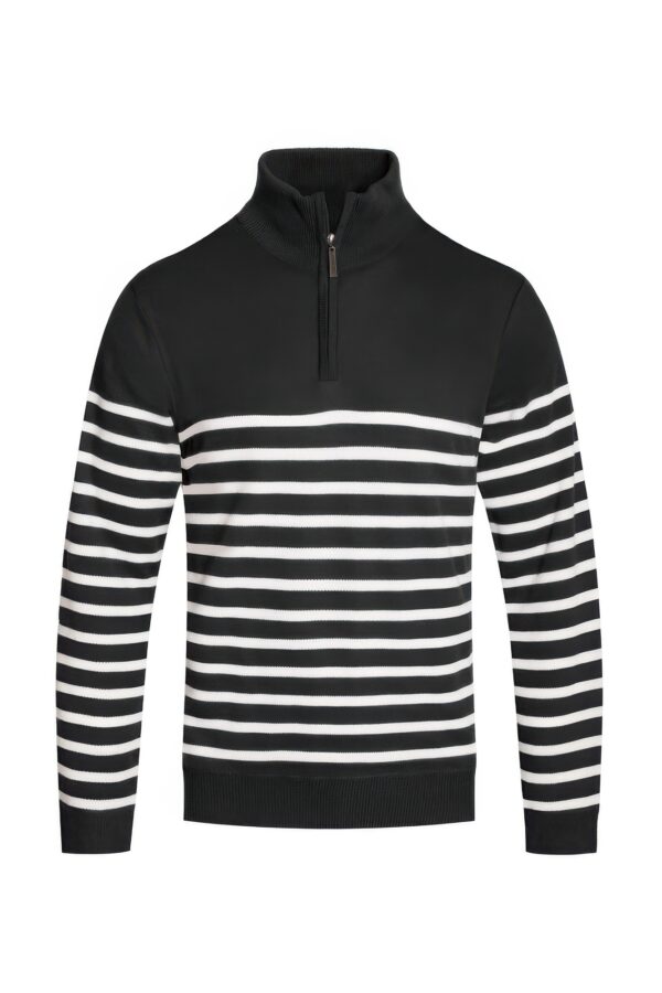 Men’s Quarter-Zip Pullover Sweater – Two-Tone Stripes