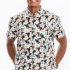 Men’s Tropical Print Hawaiian Button-Down – Black