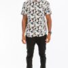 Men’s Tropical Print Hawaiian Button-Down – Black