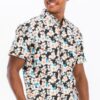 Men’s Tropical Print Hawaiian Button-Down – Black