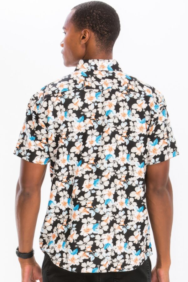 Men’s Tropical Print Hawaiian Button-Down – Black