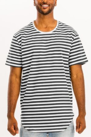 Elongated Striped Oversized Round-Neck T-Shirt