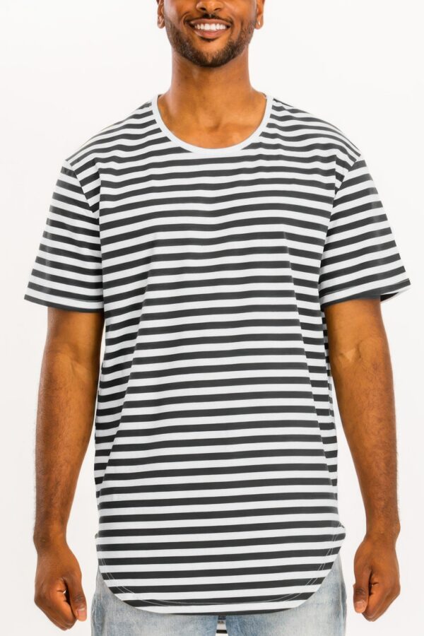 Elongated Striped Oversized Round-Neck T-Shirt