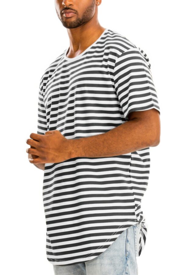Elongated Striped Oversized Round-Neck T-Shirt