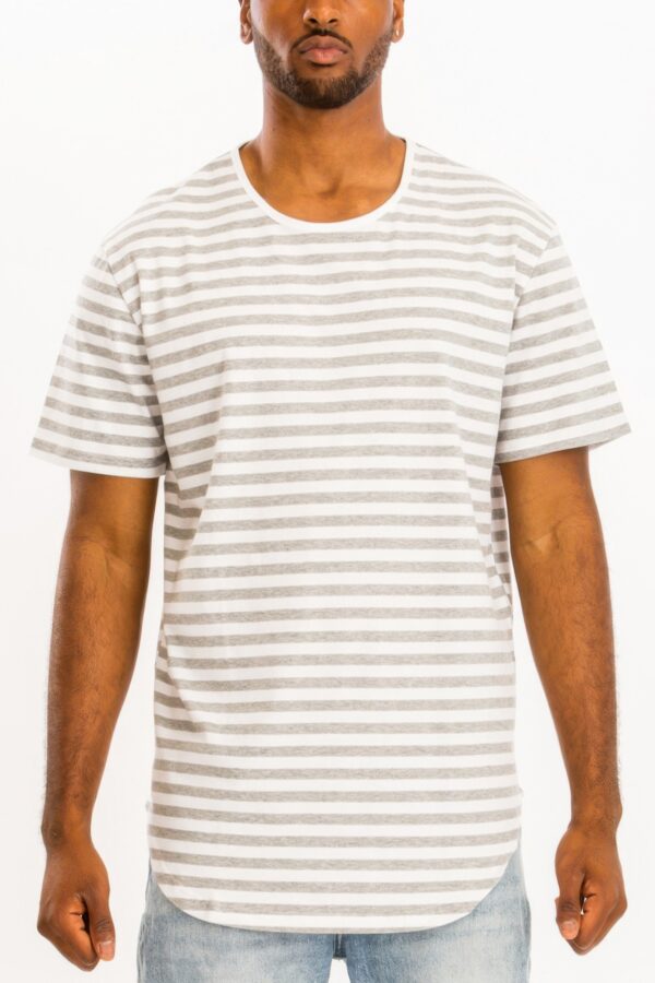 Elongated Striped Oversized Round-Neck T-Shirt
